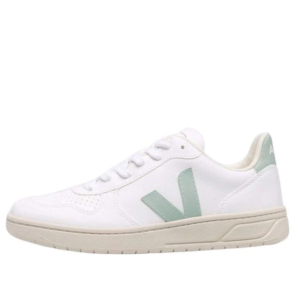 Veja White Sneakers with Mint Green V Detail
